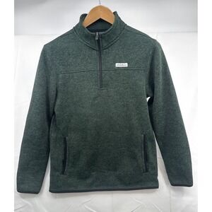 Eddie Bauer Sweater Men's Small Pullover Fleece 1/4 Zip Mock Neck Green‎ Pockets